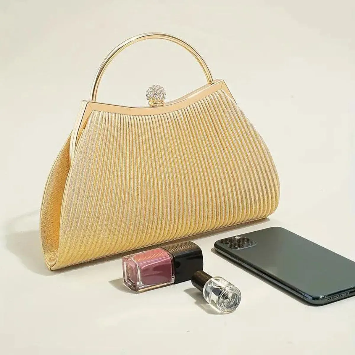 Versatile Gold Ruched Handbag for Stylish Women