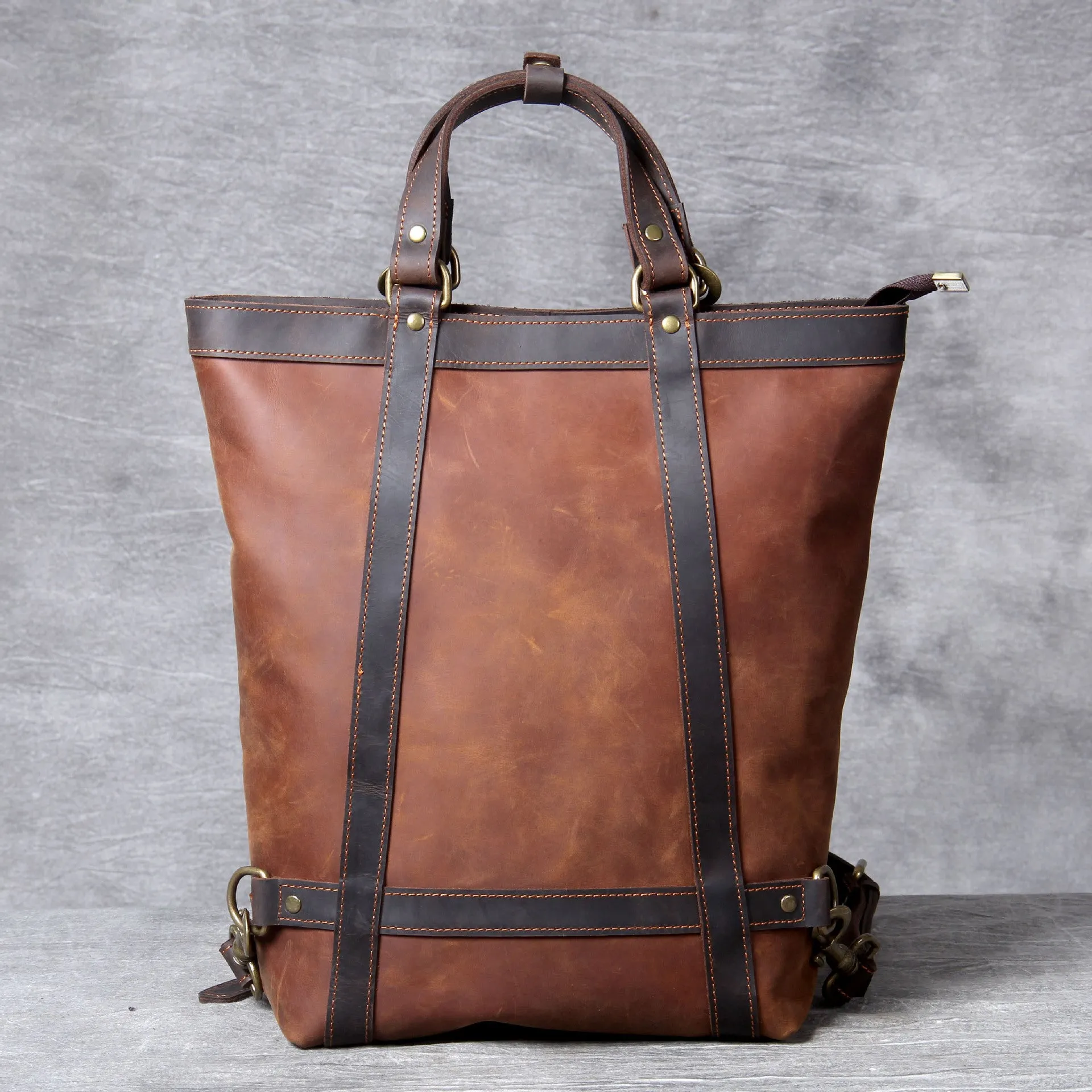 Vintage Full Grain Leather Handbag Convertible Leather Backpack Laptop Backpack