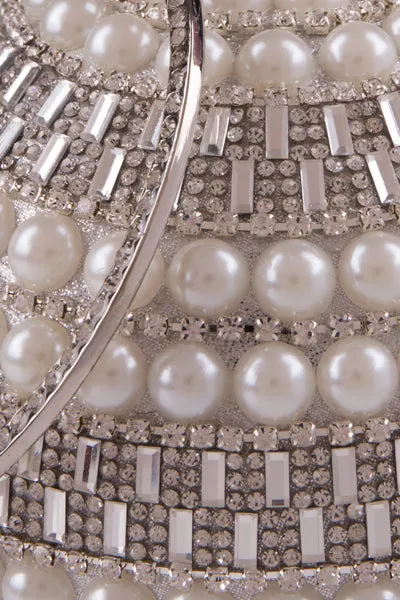 Viva Silver Crystal Diamante Pearl Wristlet Sphere Clutch Bag