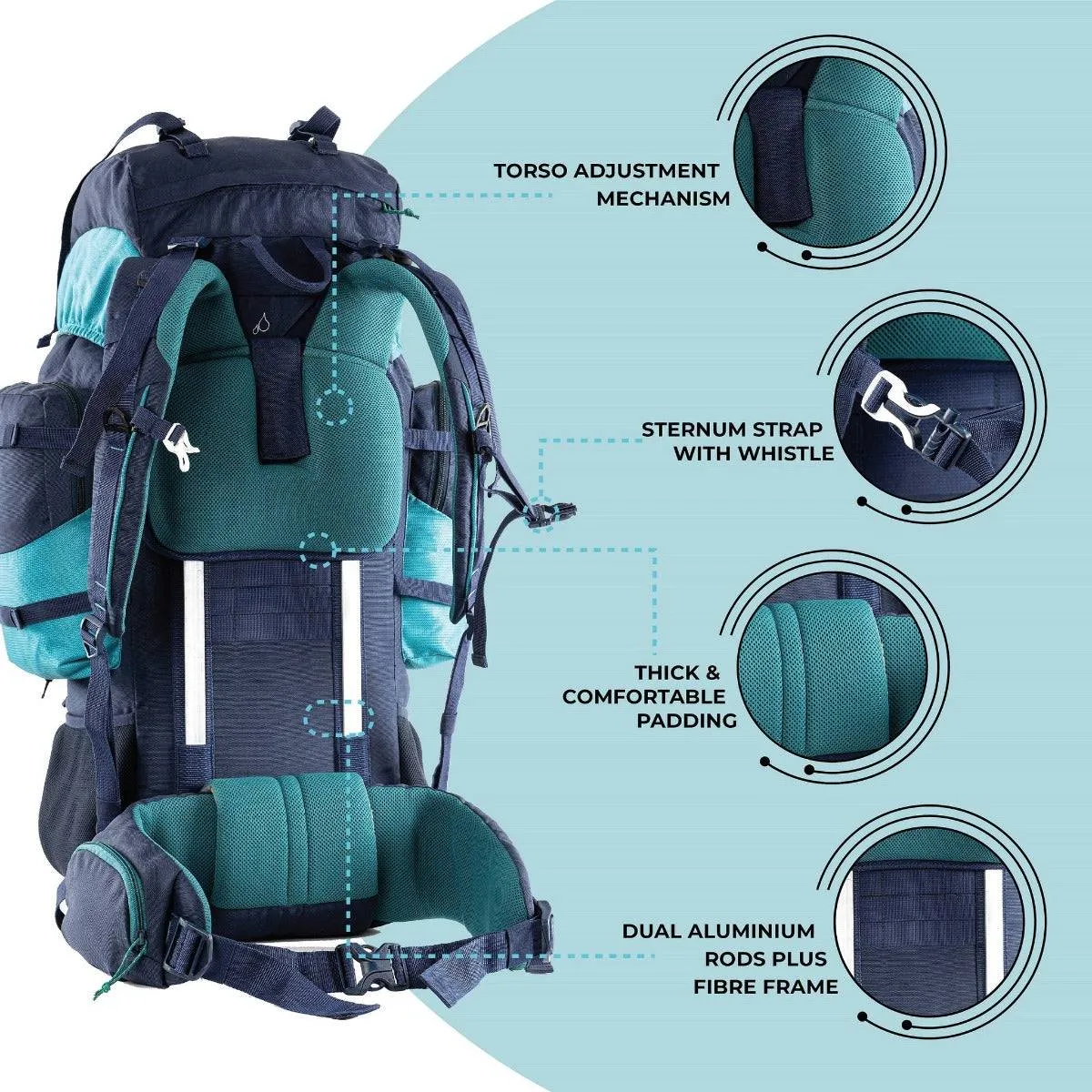 Walker Pro Trekking and Hiking Rucksack - 80 Litre - Blue