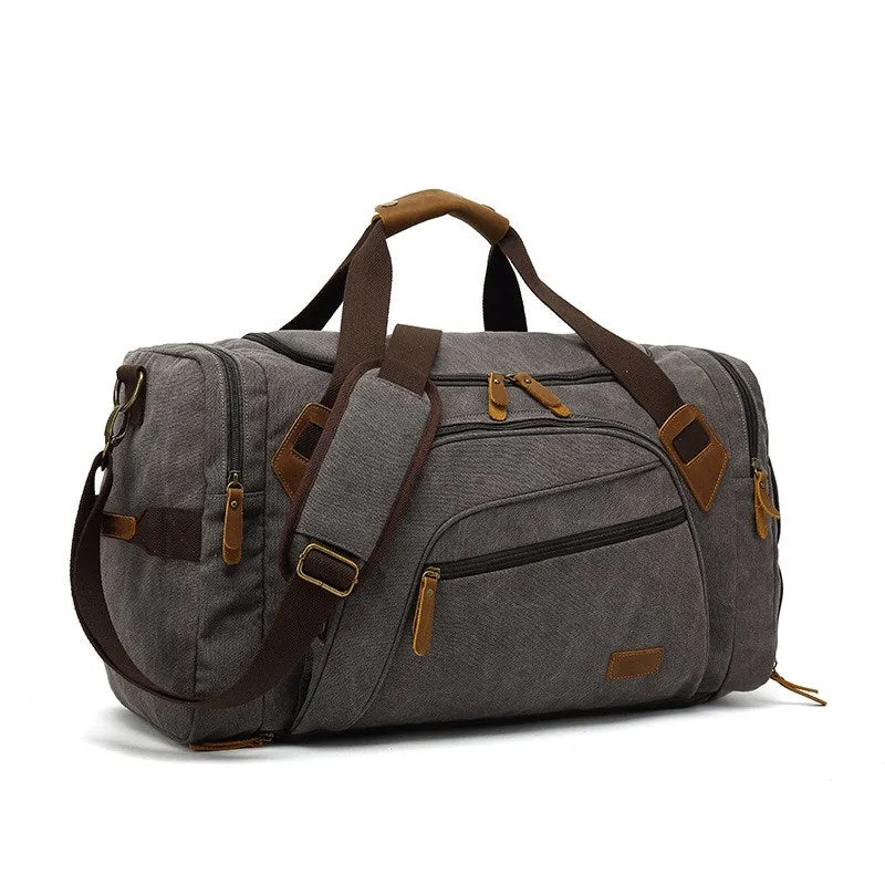 Weekend Bag Leather Canvas Duffle with Shoe Compartment Bag