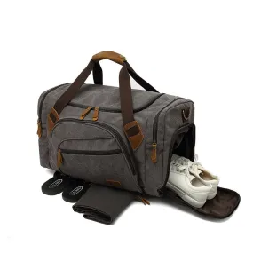 Weekend Bag Leather Canvas Duffle with Shoe Compartment Bag