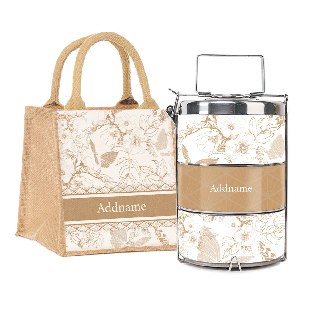 Wild Rose Artline Series 3-Tier Premium Medium 13.5cm Tiffin Carrier [FREE Custom Add Name]