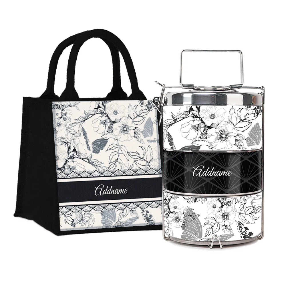 Wild Rose Artline Series 3-Tier Premium Medium 13.5cm Tiffin Carrier [FREE Custom Add Name]