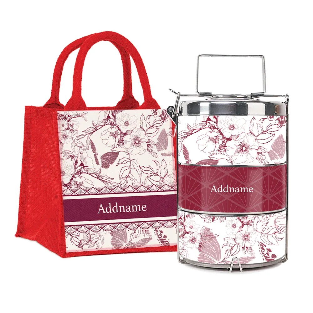 Wild Rose Artline Series 3-Tier Premium Medium 13.5cm Tiffin Carrier [FREE Custom Add Name]