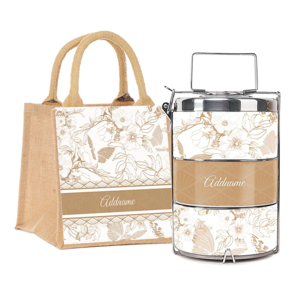 Wild Rose Artline Series 3-Tier Premium Medium 13.5cm Tiffin Carrier [FREE Custom Add Name]