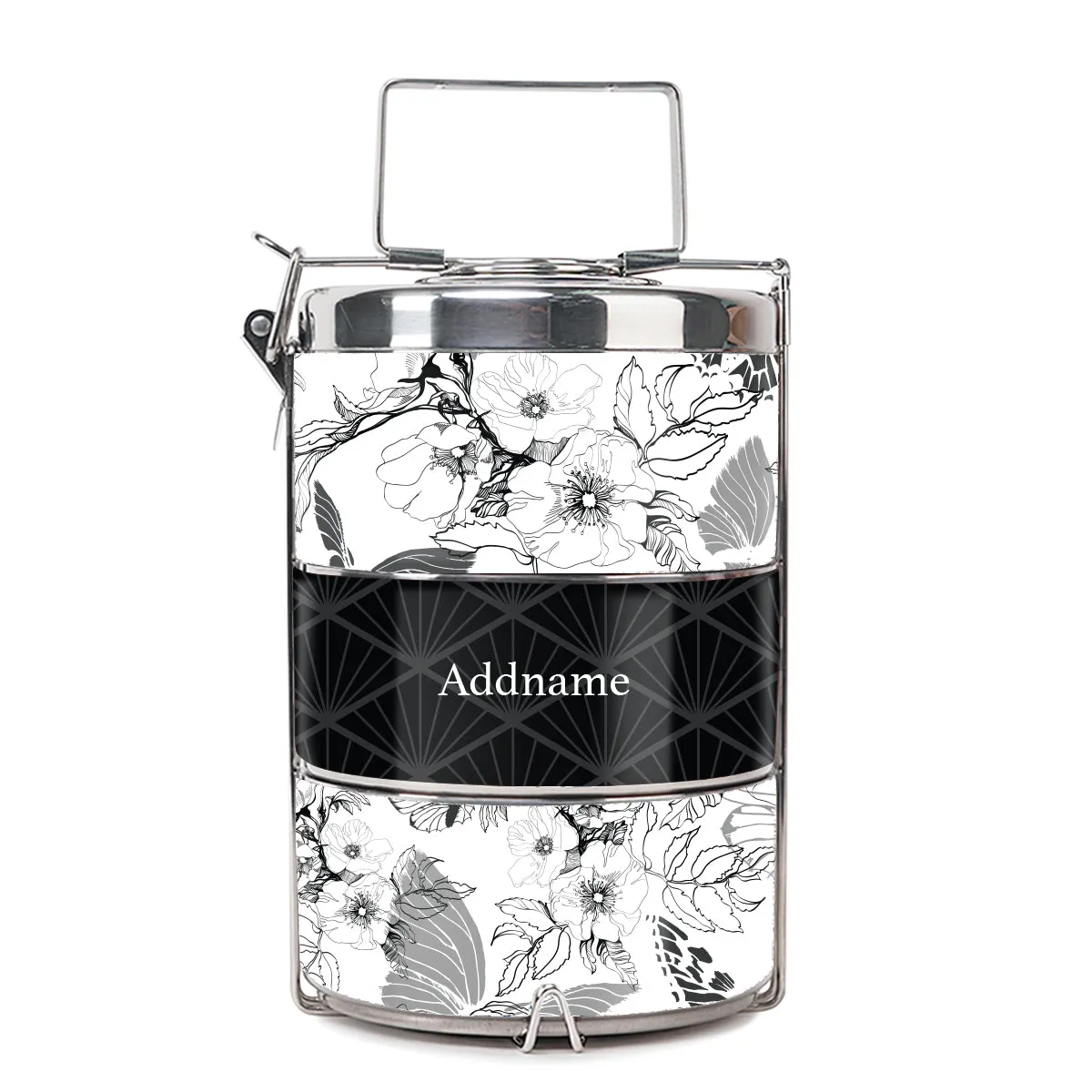 Wild Rose Artline Series 3-Tier Premium Medium 13.5cm Tiffin Carrier [FREE Custom Add Name]