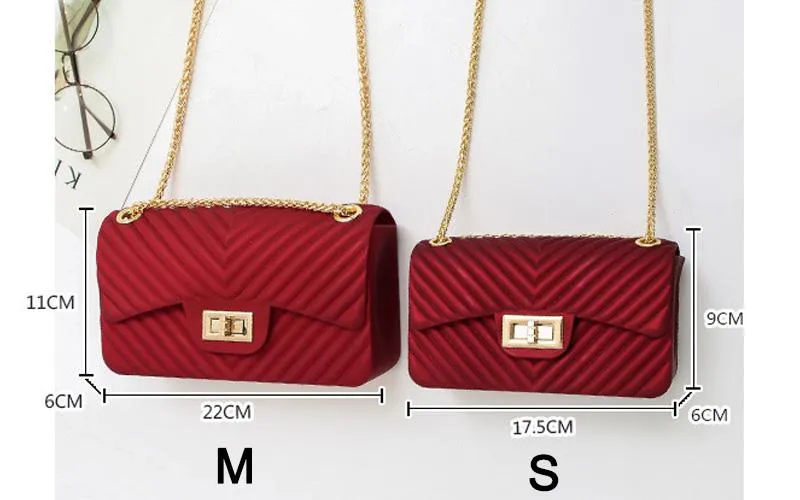 Women Frosted Jelly Shoulder Bag Fashion Small Bag V-chain Candy Color Female Clutch