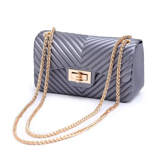 Women Frosted Jelly Shoulder Bag Fashion Small Bag V-chain Candy Color Female Clutch