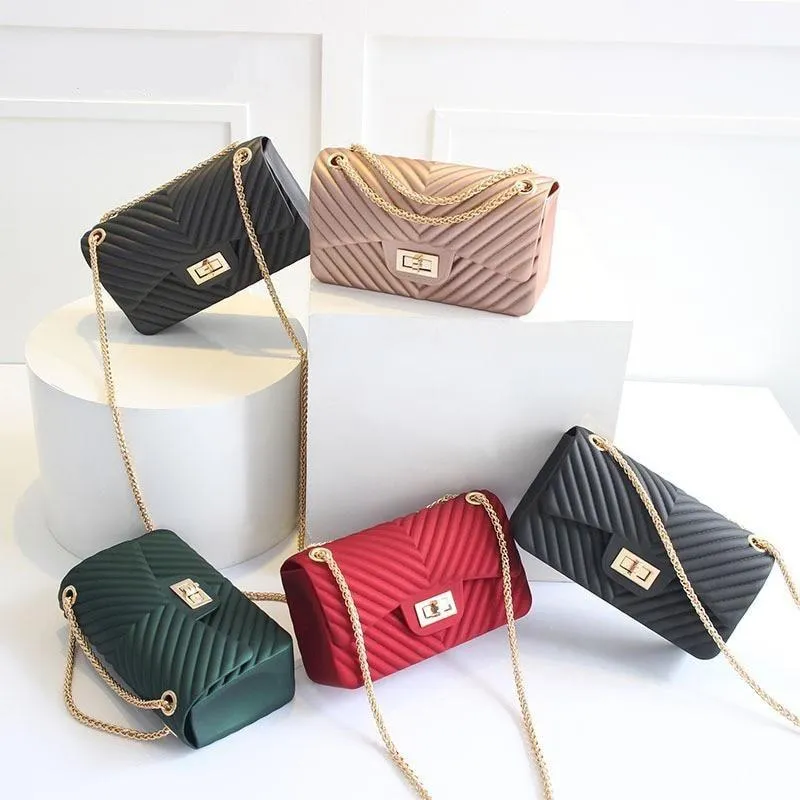 Women Frosted Jelly Shoulder Bag Fashion Small Bag V-chain Candy Color Female Clutch