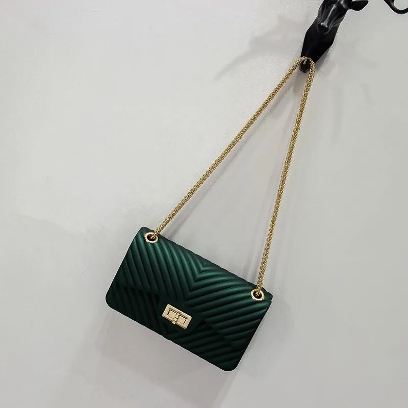 Women Frosted Jelly Shoulder Bag Fashion Small Bag V-chain Candy Color Female Clutch