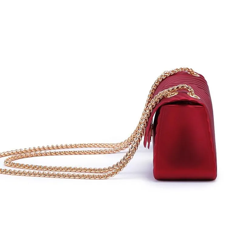 Women Frosted Jelly Shoulder Bag Fashion Small Bag V-chain Candy Color Female Clutch