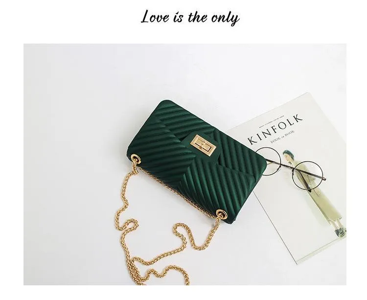 Women Frosted Jelly Shoulder Bag Fashion Small Bag V-chain Candy Color Female Clutch