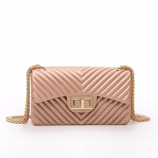 Women Frosted Jelly Shoulder Bag Fashion Small Bag V-chain Candy Color Female Clutch