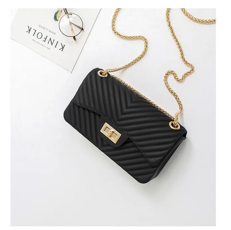 Women Frosted Jelly Shoulder Bag Fashion Small Bag V-chain Candy Color Female Clutch